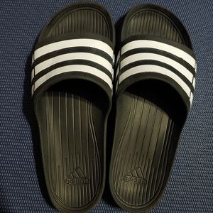 Adidas Slides Size 11 Three Stripes Black White